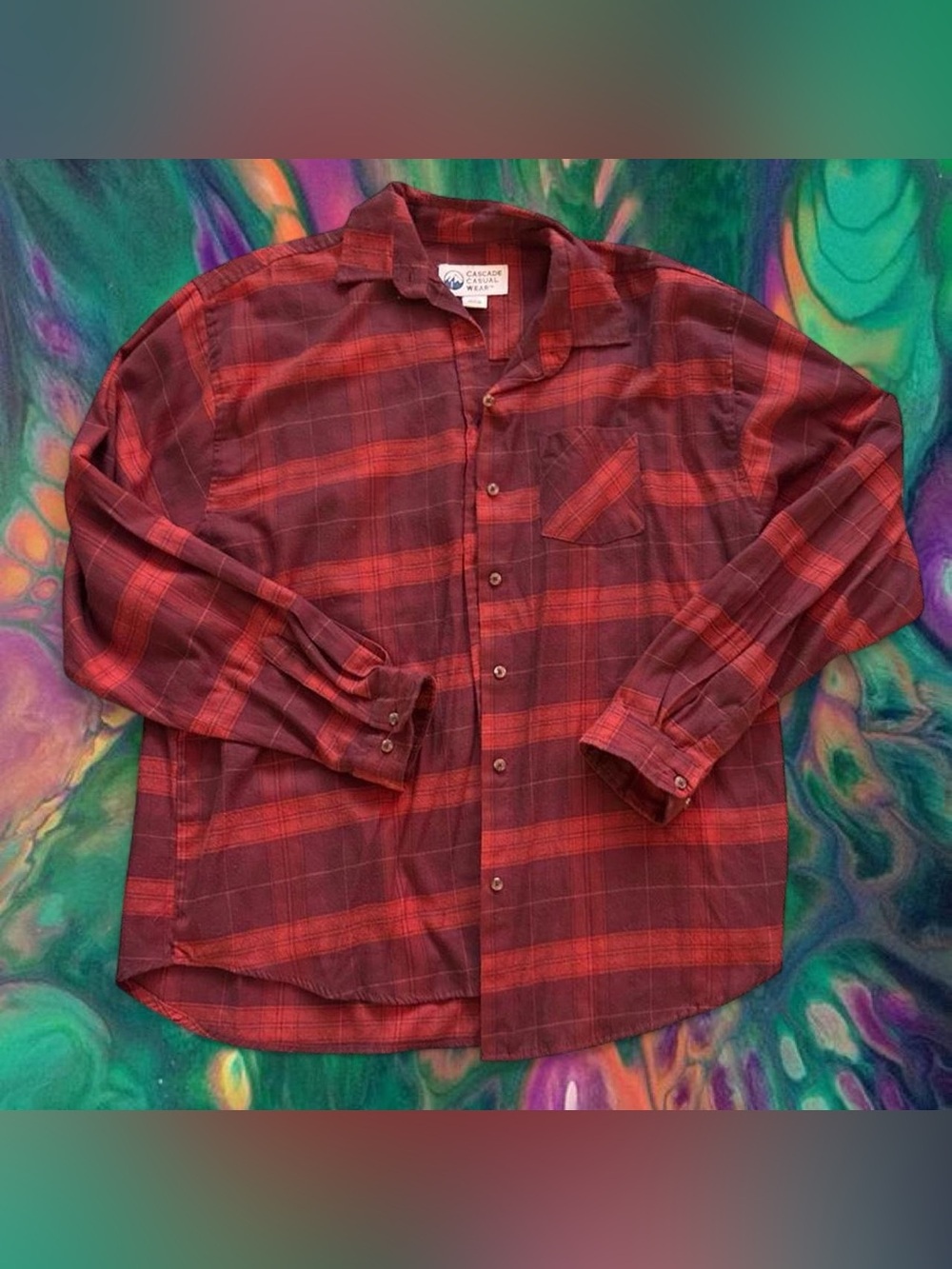 Men's Red Plaid Cascade Casual Wear Button-Up Shirt